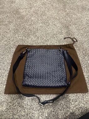 Bottega Veneta Intrecciato Navy Woven Leather Crossbody Bag